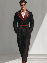 Men's fashionable leather color-blocking and patchwork suit set